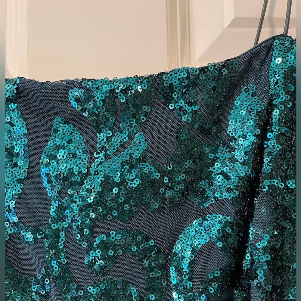 Green Sequin Mini Dress with Spaghetti Straps - Picture 6 of 6